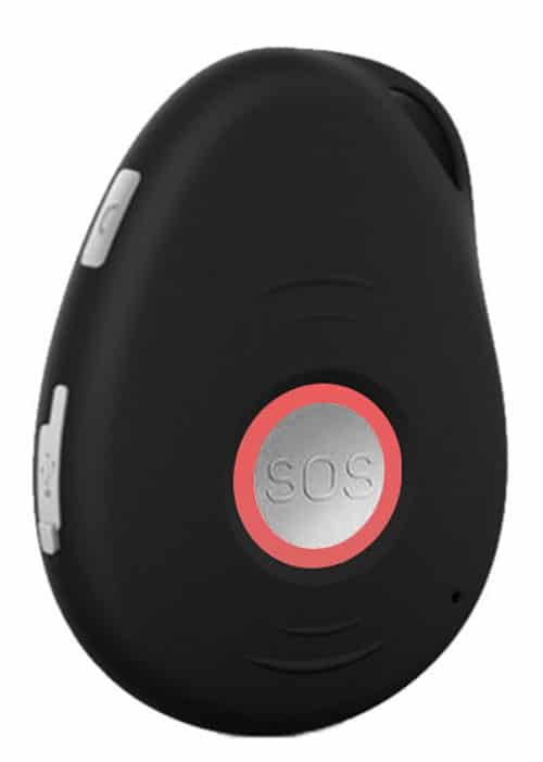 Pendentif Nirbi noir avec bouton SOS entouré en rouge